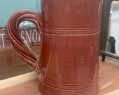 Vintage Rowe Pottery Works mauve pink pitcher crock rope handle