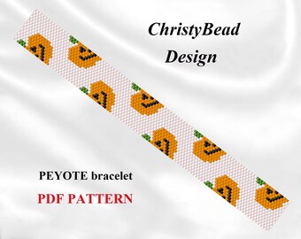 Peyote pattern bracelet Halloween Bead weaving Pumpkin pattern Peyote Beading Bracelet beadwork patterns Seed bead