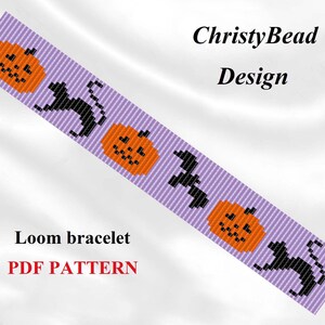 Halloween Bead Loom Bracelet Pattern: Pumpkin, Cat, Bat (PDF)