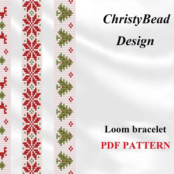 Christmas Tree Reindeer Flower pattern Loom bracelet pattern Bead loom bracelet pattern Beading pattern Loom patterns for beading PDF