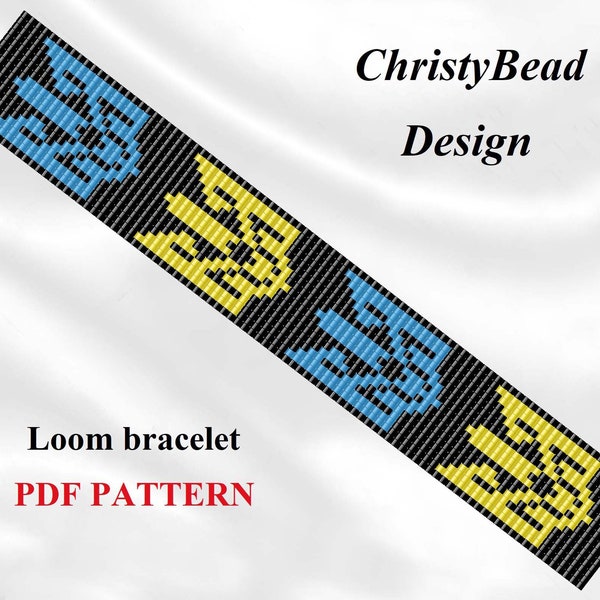 Ukrainian Bead loom pattern Trident Tryzub loom bracelet Yellow blue pattern Bead loom bracelet Emblem of Ukraine PDF