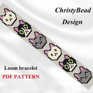 Cat Beaded Loom Bracelet Pattern: Seed Bead Woven Design (PDF)