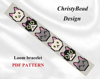 Beaded loom bracelet, cat bracelet, seed bead bracelet, woven bracelet, cat lover, gift for cat person, loom woven bracelet, PDF