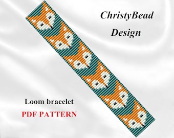 Fox pattern, Loom bracelet pattern, bead loom pattern, loom pattern, kids bracelet, beading pattern, pdf file, pdf pattern, Miyuki pattern