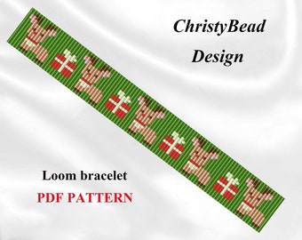 Weihnachtliches Rentier Loom Armband Muster: Miyuki Delica Perlenstickerei (PDF)