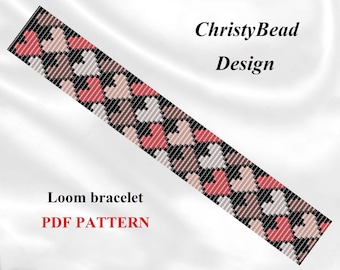 Pulsera de telar con diseño de corazón: Patrón de abalorios en PDF