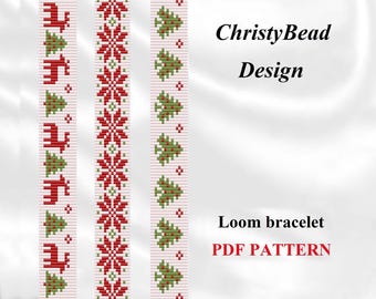 Christmas Loom Bracelet Pattern: Reindeer, Tree, Flower (PDF)