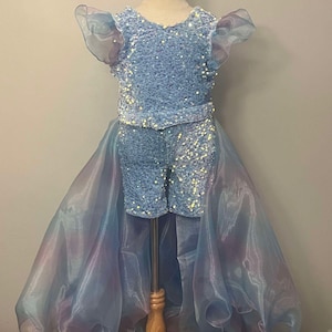 Light Blue Baby Blue Pageant Fun Fashion Outfit with Cape and Romper/Girls Baby Pageant Outfit/ Runway Wear/ Custom Fun Fashion
