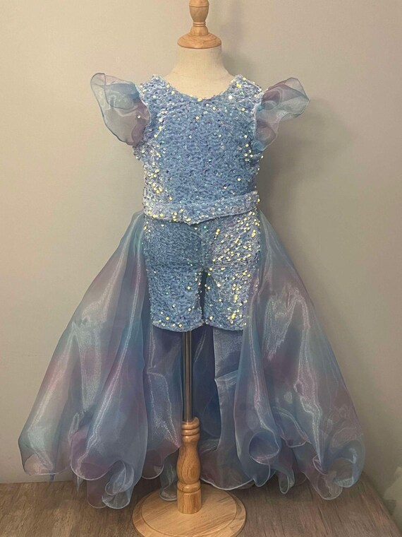 Light Blue Baby Blue Pageant Fun Fashion Outfit with Cape and Romper/Girls  Baby Pageant Outfit/ Runway Wear/ Custom Fun Fashion