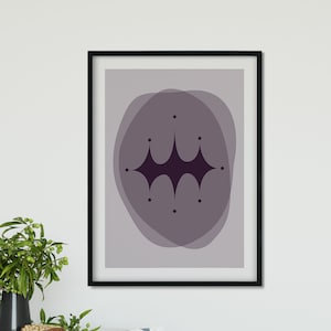 Purple Mid Century Modern Art, Printable Minimalist Wall Art, Abstract Starburst