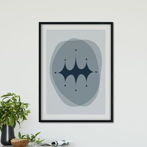 Blue Mid Century Modern Art, Printable Minimalist Wall Art, Abstract Starburst