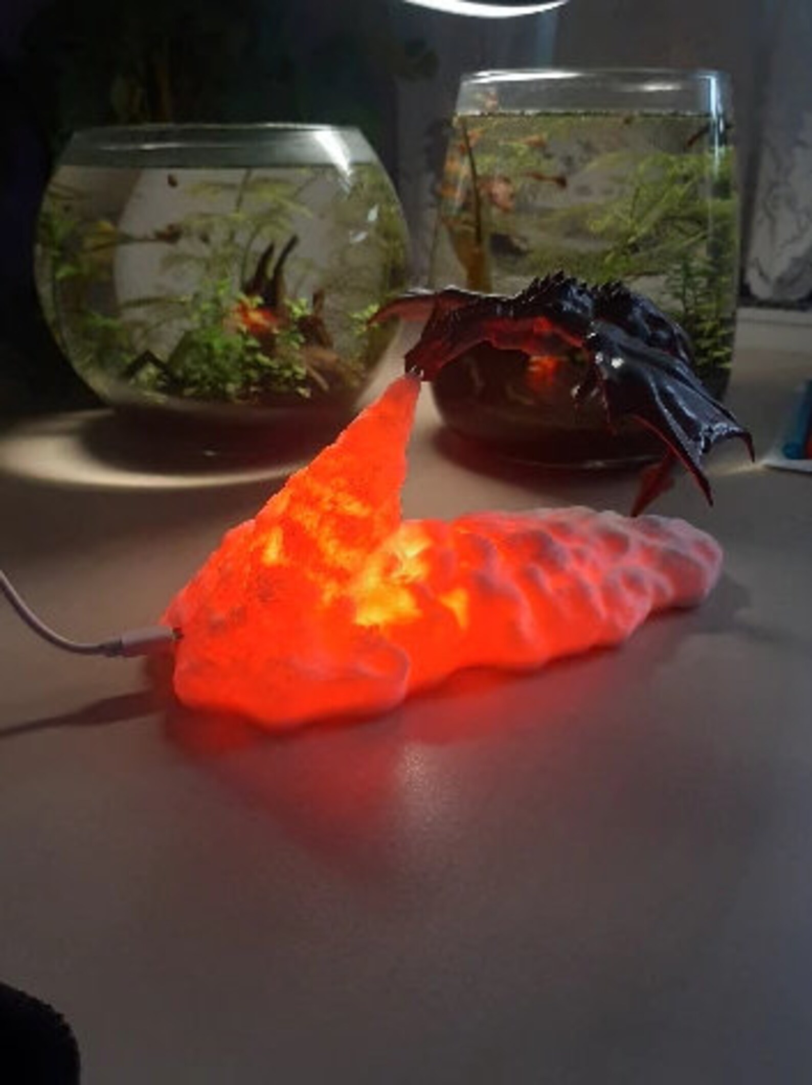 3D Printed Volcano Dragon Lamps, Dragon Fire Breathing Light w/ LED Warm Light w/ USB Rechargeable