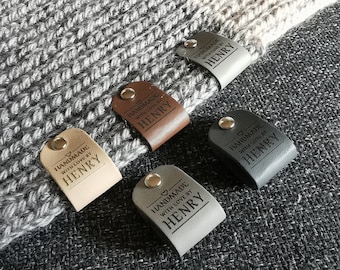 Custom Leather Labels, Labels for Handmade Items, Personalised Leather Tags, Handmade With Love Labels, 64x20mm