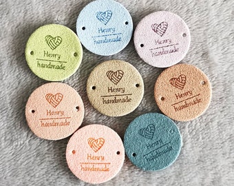 Personalised Circle Labels, Custom Crochet Tag, Fabric Label for Handmade Item, Handmade Knitting Tags, 25x25mm