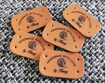 Personalised Leather Tags, Custom Leather Labels, Handmade Knitting Tags, 38x22mm