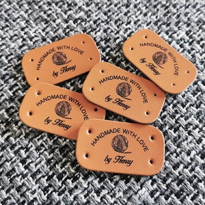 Personalised Leather Tags, Custom Leather Labels, Handmade Knitting Tags, 38x22mm