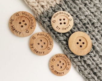 Engraved 4 holes Wooden Buttons, Personalized Buttons for Handmade Knitting, Customized Button for Crochet, 21mm, 23mm, 26mm