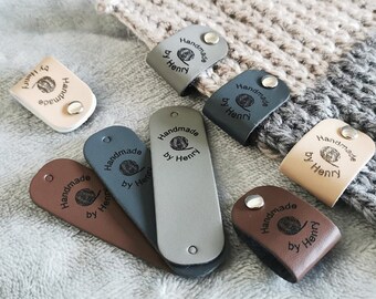 Labels for Handmade Items, Personalised Leather Tags, Custom Leather Labels, Handmade Knitting Tags, 64x20mm