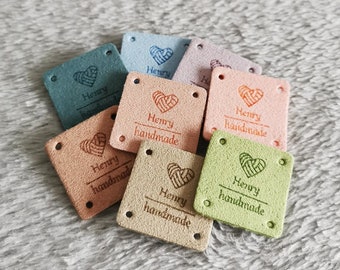 Personalised Square Labels, Handmade Labels, Custom Crochet Labels, Fabric Label for Handmade Item, Made with Love, 25x25mm