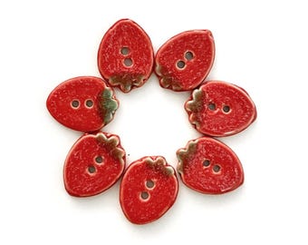 Handmade Strawberry Ceramic Buttons – Set of 2 for Sewing, Knitting & Crochet - 16x20mm