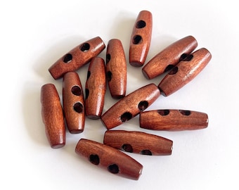 Handmade Wooden Toggle Buttons – Set of 10 for Sewing, Knitting & Crochet - 30x10mm