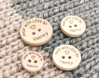 Engraved Buttons for Crochet, Customized Wooden Buttons, Personalized Buttons for Handmade Knitting, 15mm, 20mm, 25mm