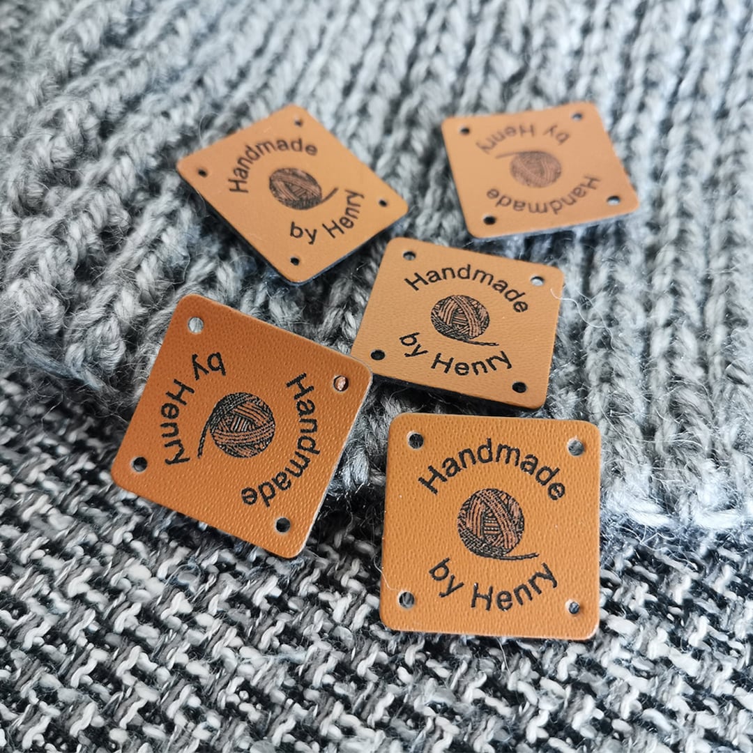 Personalised Leather Tags, Custom Leather Labels, Handmade Knitting