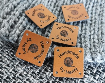 Personalised Leather Tags, Custom Leather Labels, Handmade Knitting Tags, 25x25mm