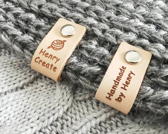 Personalised Crochet Tags, Custom Handmade Labels, Natural Leather Labels for Clothing, 50x12mm