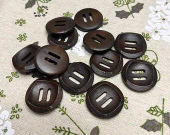 Handmade Black Wooden Buttons – Set of 10 for Sewing, Knitting & Crochet - 25x25mm