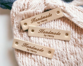 Personalized Crochet Labels, Customized Handmade Tags, Natural Leather Labels for Clothing, Custom Leather Label for Crochet, 50x12mm