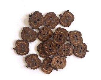 Handmade Wooden Apple Buttons – Set of 10 for Sewing, Knitting & Crochet - 16x15mm
