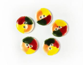 Handmade Colourful Ceramic Buttons – Set of 2 for Sewing, Knitting & Crochet - 19x19mm