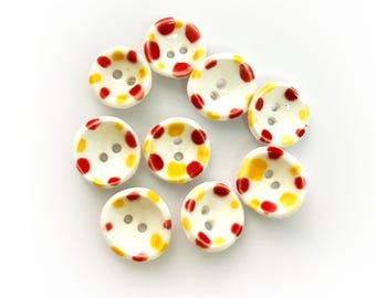 Handmade Dot Ceramic Buttons – Set of 2 for Sewing, Knitting & Crochet - 15x15mm