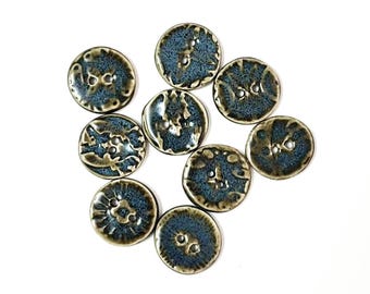 Handmade Ocean Ceramic Buttons – Set of 2 for Sewing, Knitting & Crochet - 20x20mm