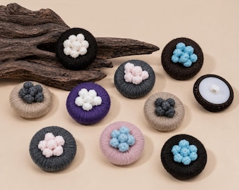 Set of 5 Handmade Crochet Cardigan Buttons, 26 mm Wool-Wrapped Decorative Buttons