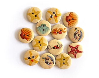 Handmade Ocean Wooden Buttons – Set of 10 for Sewing, Knitting & Crochet - 15mm, 20mm