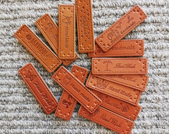 Leather Handmade label, Rectangle Labels for Clothing, Handmade Crochet Labels, Leather Tags for Handmade items, 50x15mm