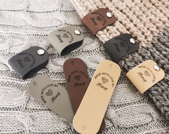 Labels for Handmade Items, Personalised Leather Tags, Custom Leather Labels, Made With Love Labels, 64x20mm