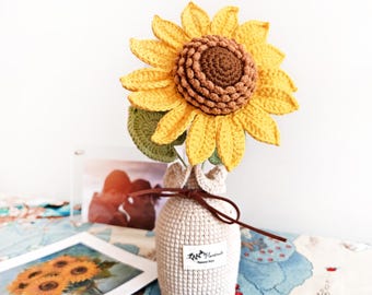Handmade Crochet Sunflower, Forever Flower in Pot, Gift to Her
