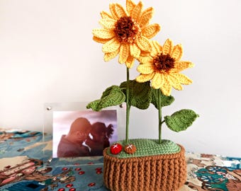 Crochet Sunflower, Handmade Knitted Flowers, Forever Flower Gift
