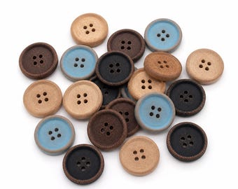 Handmade Retro Wooden Buttons – Set of 10 for Sewing, Knitting & Crochet - 12mm, 18mm