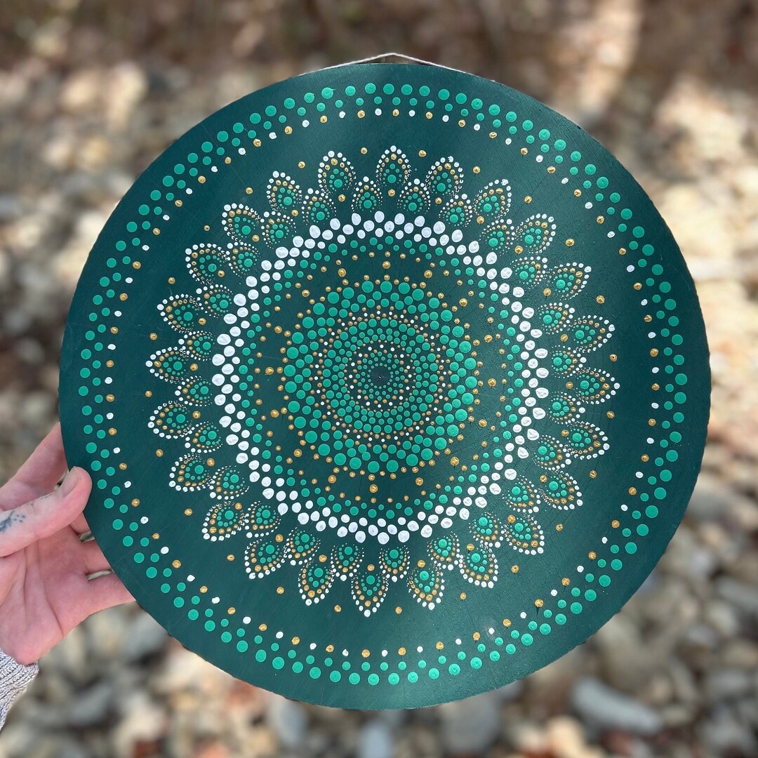 Green and Gold Handmade Dot Mandala Painting on Wood - Etsy