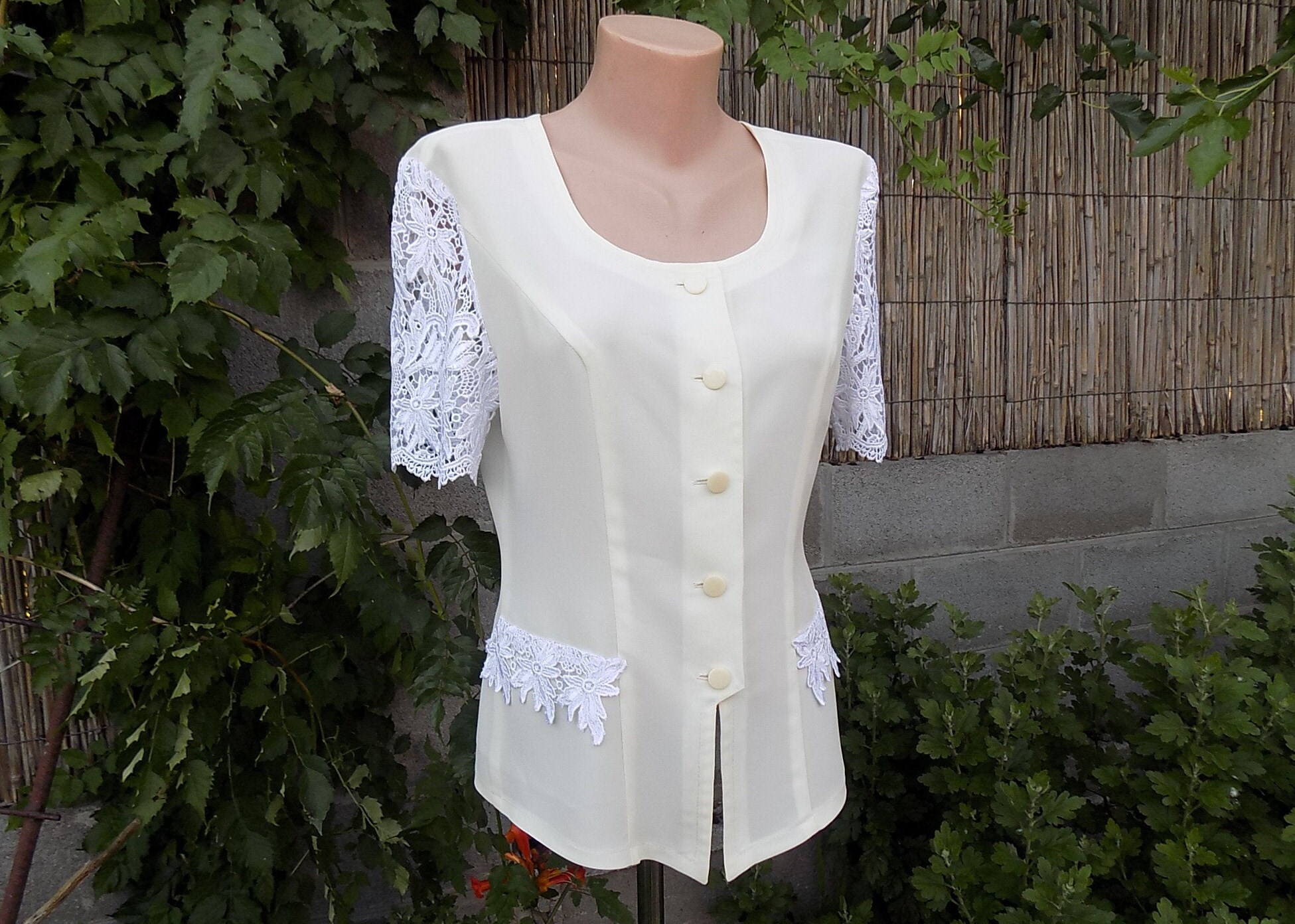 Women's Silk Cream Short Sleeve Blouse. Crepe silk with Etsy