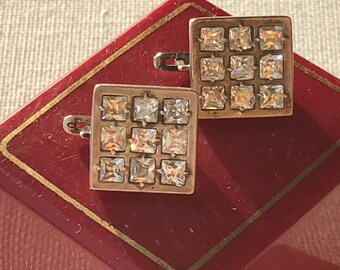 Vintage Silberohrringe mit Zirkonia Baumelnde Silberohrringe 925 Sowjetische ukrainische Ohrringe Silber quadratische Ohrringe mit Pheniten