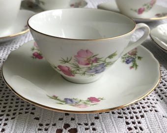 Antique Porcelain Tea Set Transparent Floral Tea Set Elegant Fine Porcelain Vintage Czechoslovakian Tea Set Delicate Pink flowers