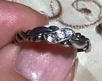 Vintage 925 Silberring mit Zirkonen Silberring Größe 6 3/4 (N) Damen Silberring für dünne Finger Vintage Ring mit Zirkon und Wirbeln