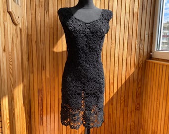 Crochet Dress size 4-6 Black Crochet Dress Hand Made Crochet Dress Crochet Outfit Irish Lace Crochet