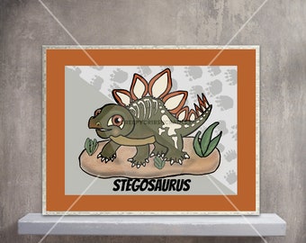 Cute Stegosaurus print, Dinsmore art, nursery print,Dinosaur nursery, cute Dinosaur