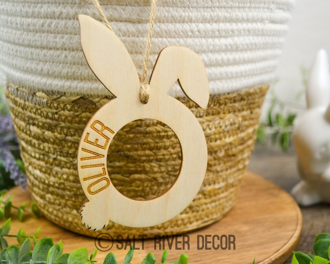 Personalized Engraved Easter Bunny Alphabet Basket Name Tag Natural ...